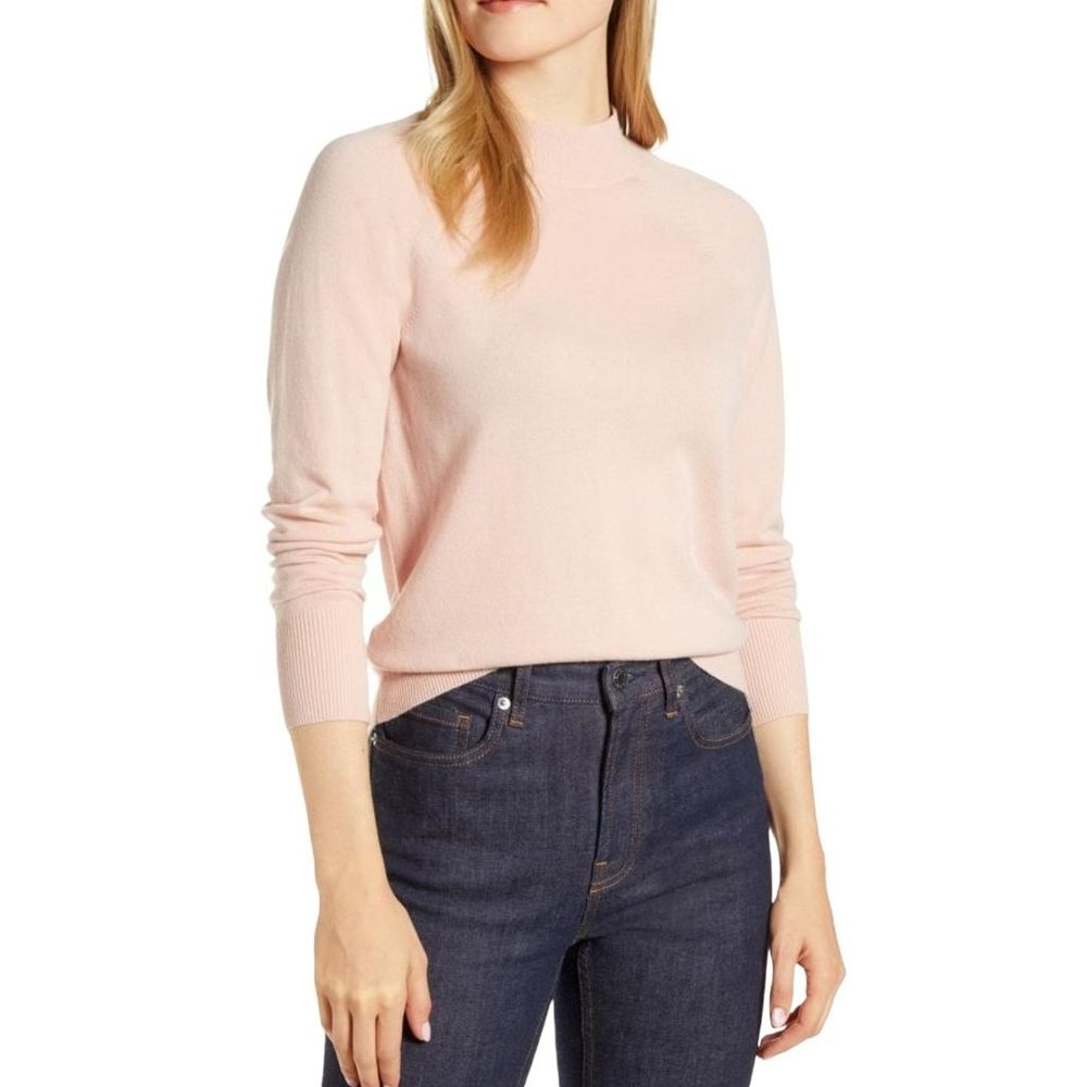 Everlane The Shrunken Pink Cashmere Long Sleeves Mock Neck Sweater Size XS